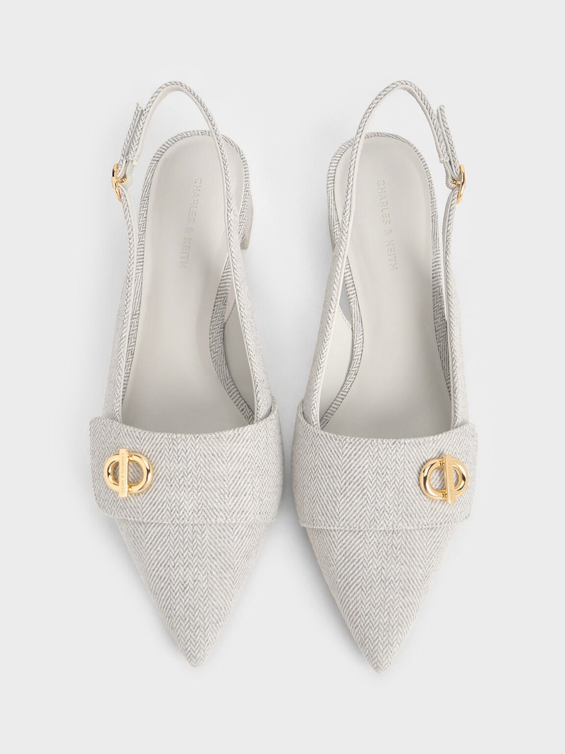 CHARLES & KEITH Latest | Marley Tweed Slingback Pumps - Light Grey