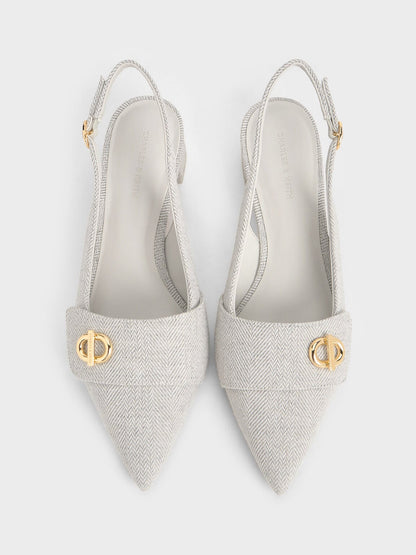 CHARLES & KEITH Latest | Marley Tweed Slingback Pumps - Light Grey