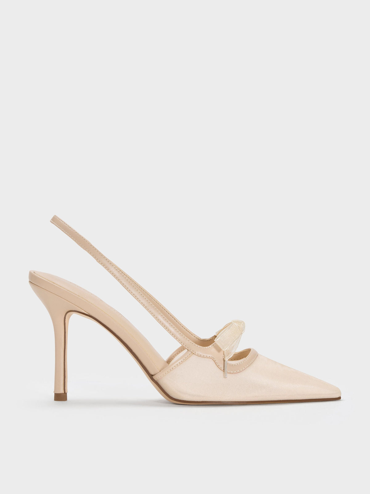 CHARLES & KEITH Smart Buy | Venetia Mesh Bow Pointed Slingback Pumps - Nude