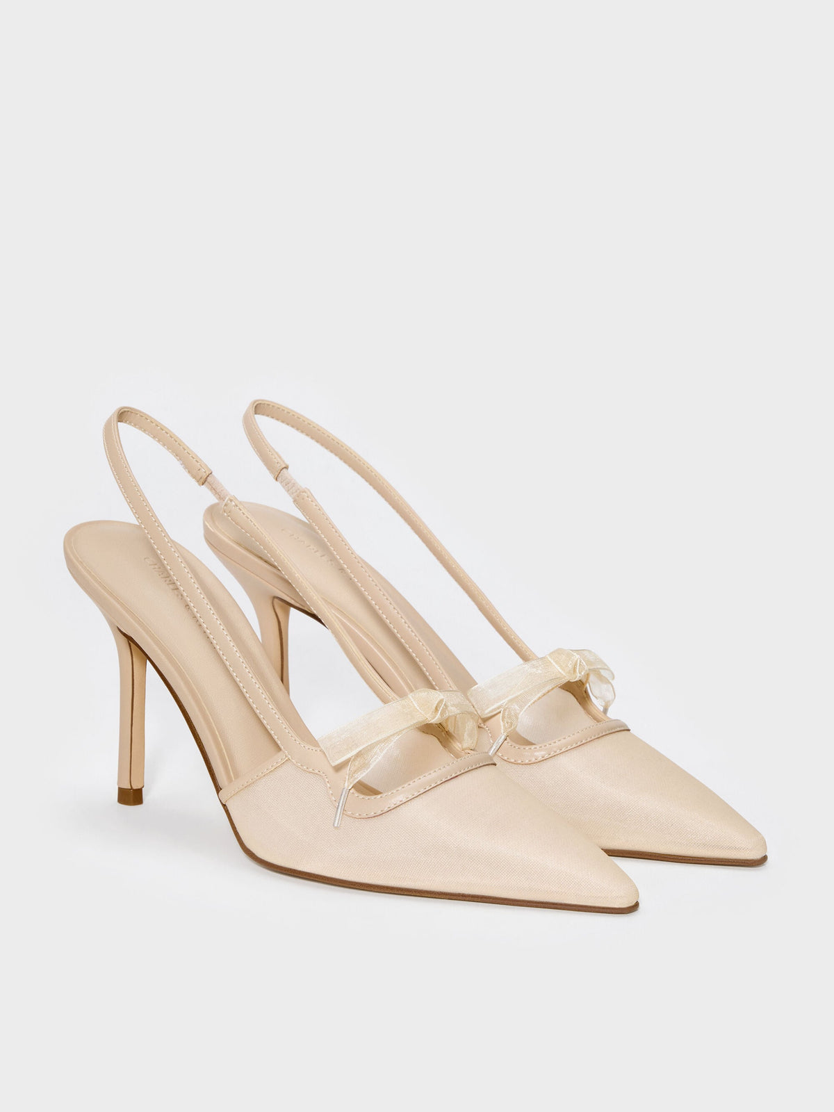 CHARLES & KEITH Smart Buy | Venetia Mesh Bow Pointed Slingback Pumps - Nude