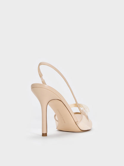 CHARLES & KEITH Smart Buy | Venetia Mesh Bow Pointed Slingback Pumps - Nude