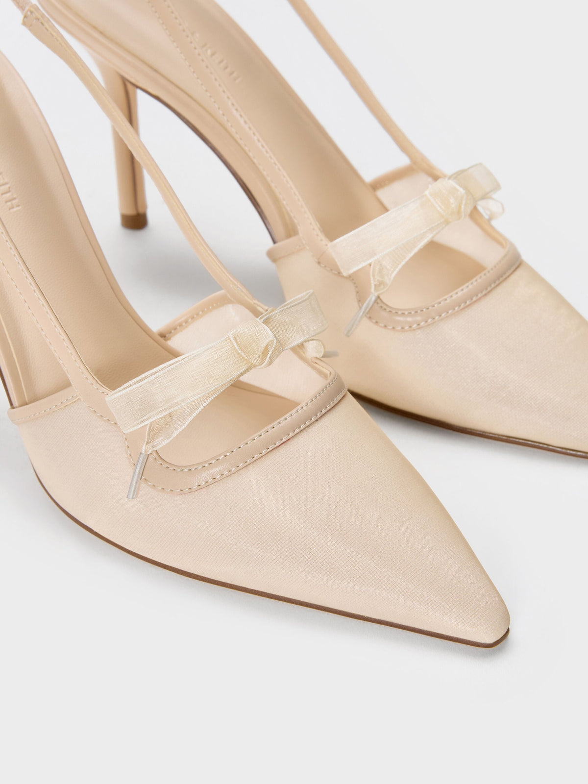 CHARLES & KEITH Smart Buy | Venetia Mesh Bow Pointed Slingback Pumps - Nude
