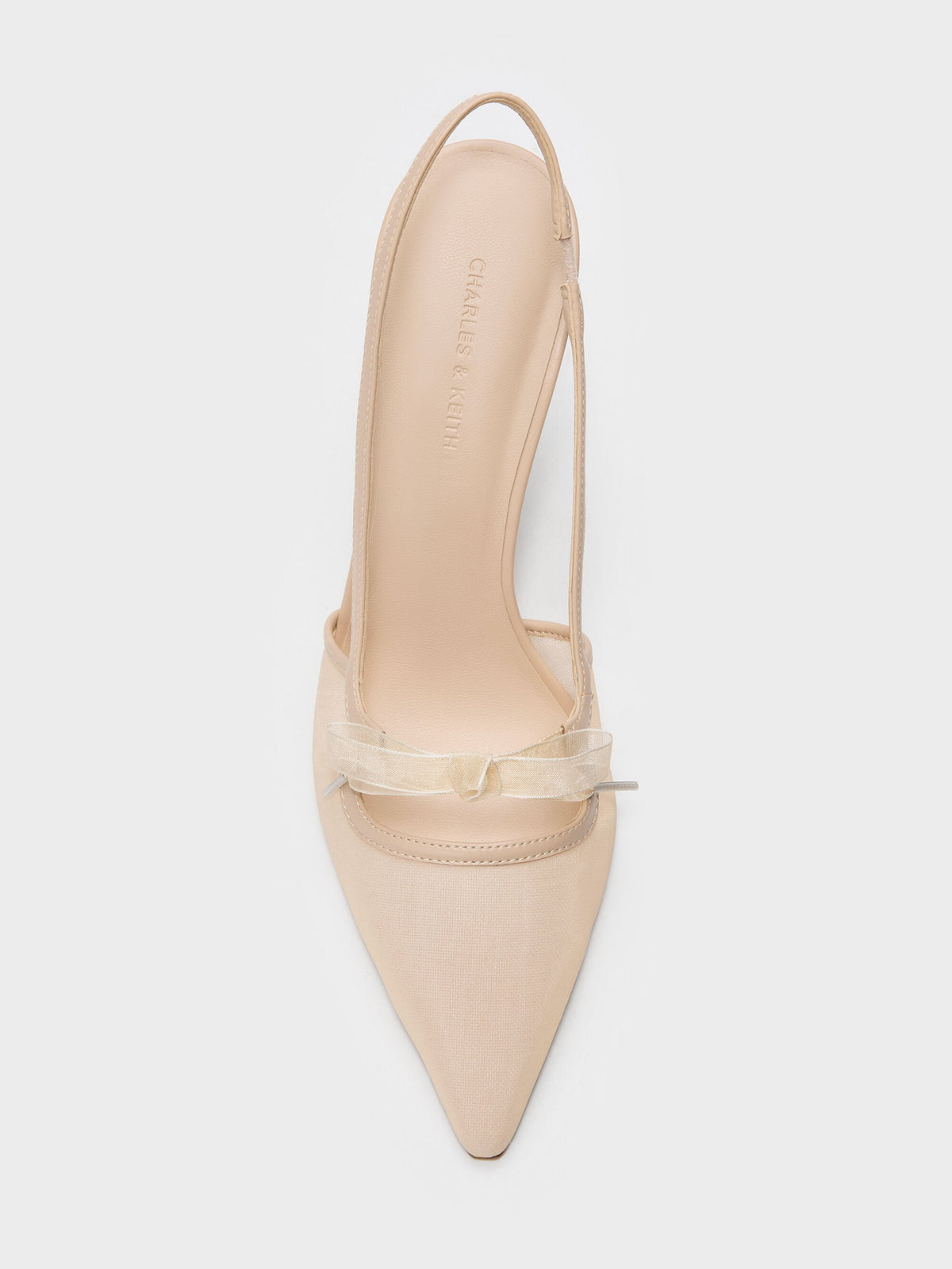 CHARLES & KEITH Smart Buy | Venetia Mesh Bow Pointed Slingback Pumps - Nude