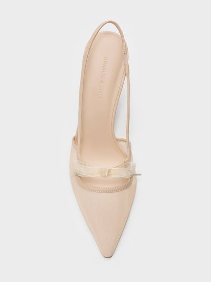 CHARLES & KEITH Smart Buy | Venetia Mesh Bow Pointed Slingback Pumps - Nude