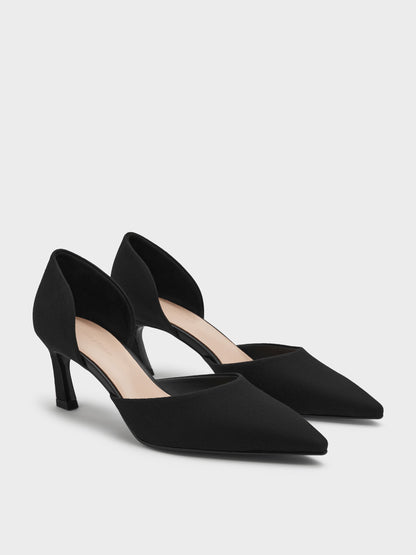 CHARLES & KEITH Best Seller | Kerra Twill Pointed D'Orsay Pumps - Black Textured