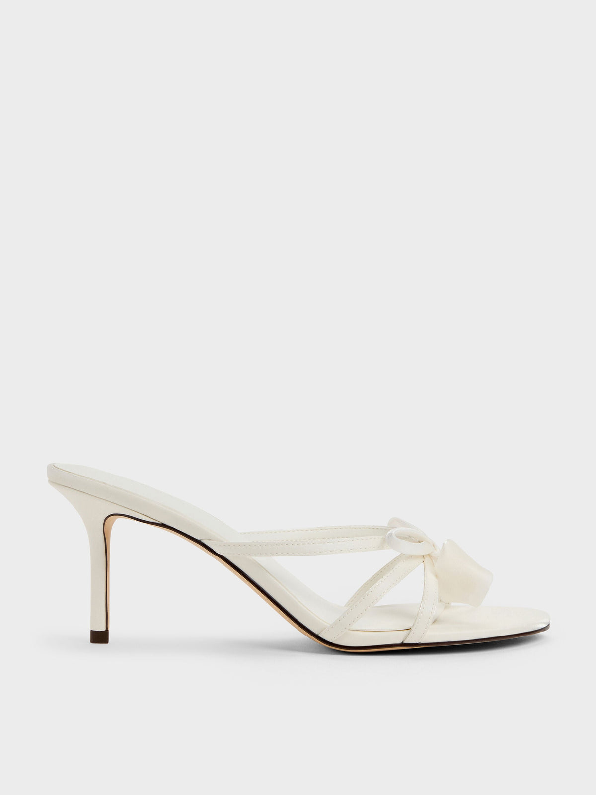 CHARLES & KEITH Popular | Bow Flower-Pearl Heeled Mules - White