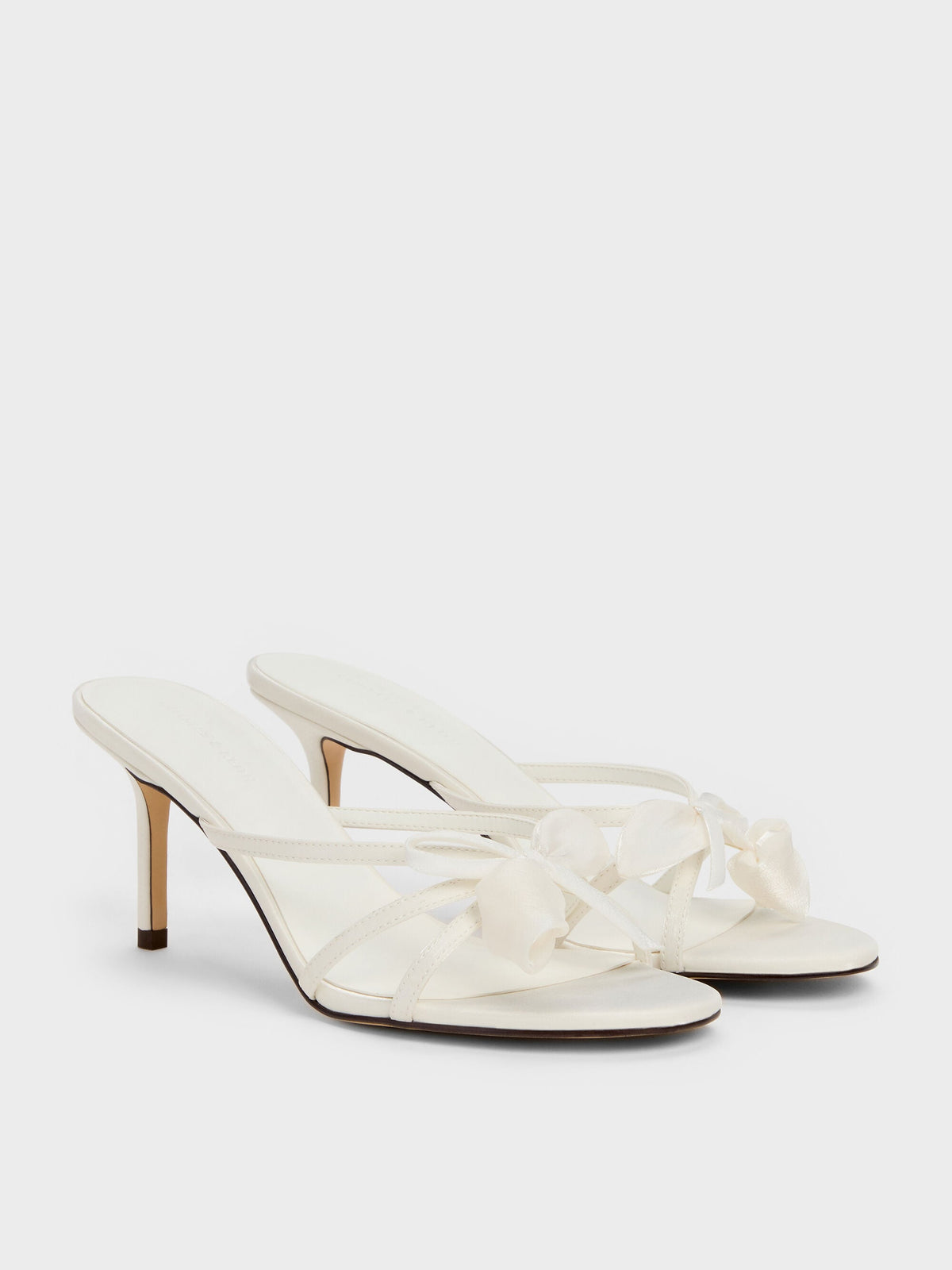 CHARLES & KEITH Popular | Bow Flower-Pearl Heeled Mules - White