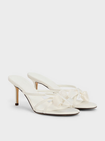 CHARLES & KEITH Popular | Bow Flower-Pearl Heeled Mules - White