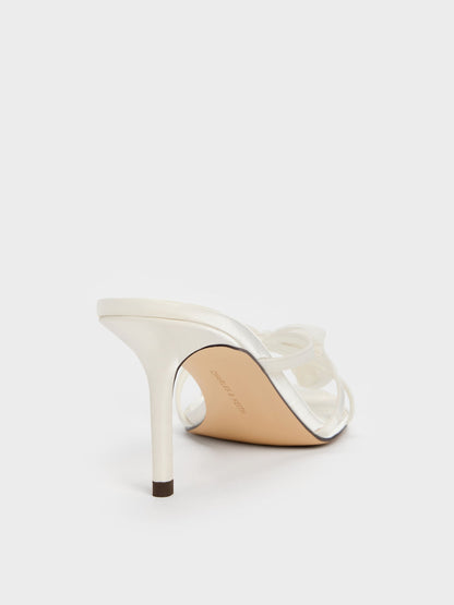 CHARLES & KEITH Popular | Bow Flower-Pearl Heeled Mules - White