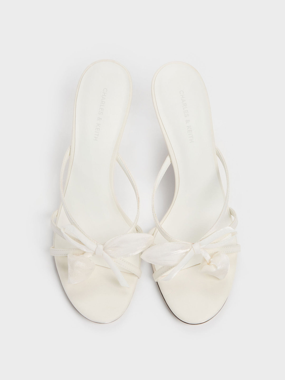 CHARLES & KEITH Popular | Bow Flower-Pearl Heeled Mules - White