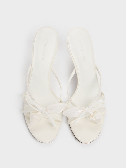 CHARLES & KEITH Popular | Bow Flower-Pearl Heeled Mules - White