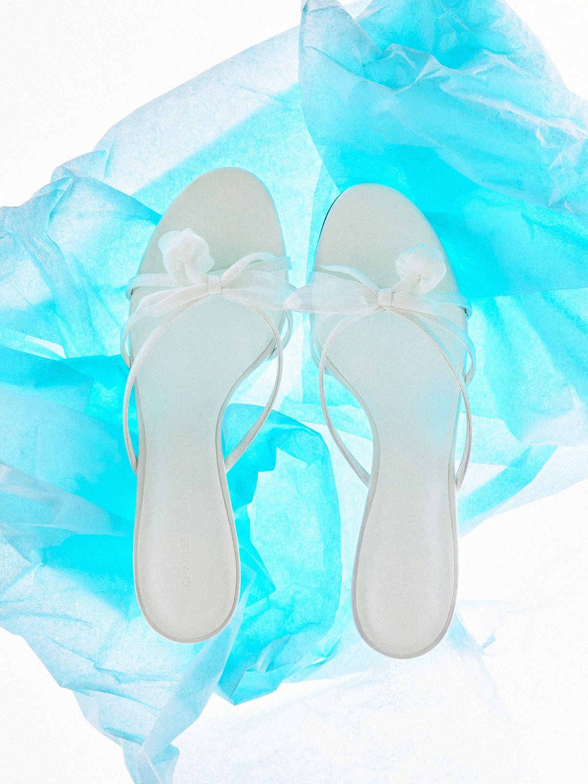 CHARLES & KEITH Popular | Bow Flower-Pearl Heeled Mules - White