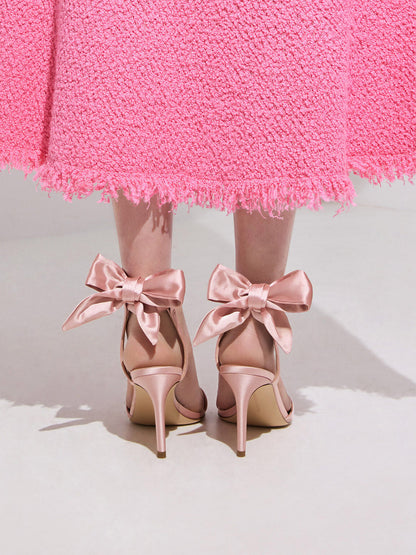 CHARLES & KEITH Popular | Eliana Satin Tie-Around Heeled Sandals - Pink