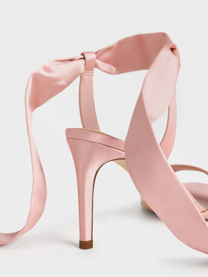 CHARLES & KEITH Popular | Eliana Satin Tie-Around Heeled Sandals - Pink