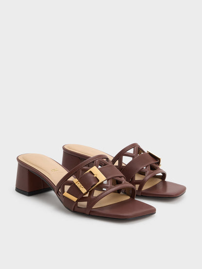 CHARLES & KEITH Best Price | Whitney Leather Cut-Out Heeled Mules - Brown