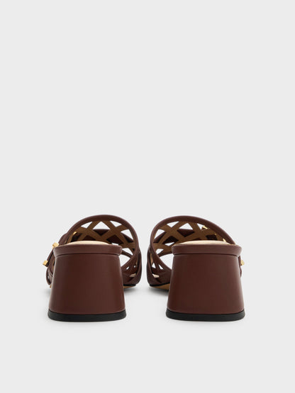 CHARLES & KEITH Best Price | Whitney Leather Cut-Out Heeled Mules - Brown