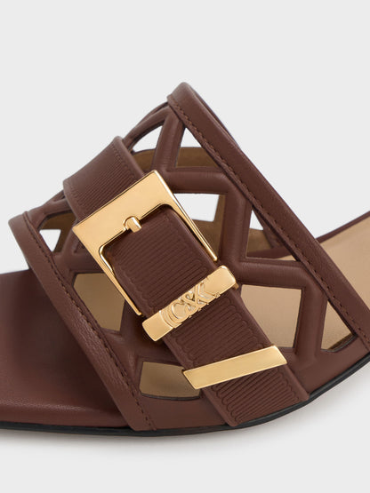 CHARLES & KEITH Best Price | Whitney Leather Cut-Out Heeled Mules - Brown