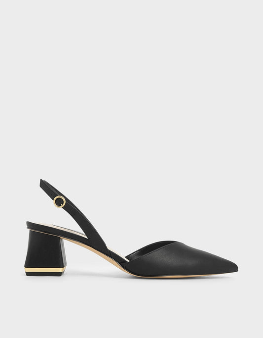 CHARLES & KEITH Classic | Katarina Metallic-Heel Slingback Pumps - Black