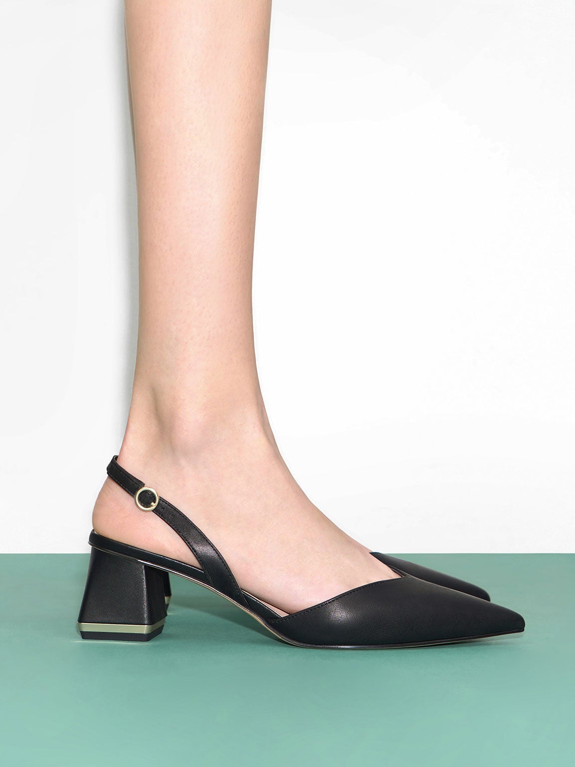 CHARLES & KEITH Classic | Katarina Metallic-Heel Slingback Pumps - Black