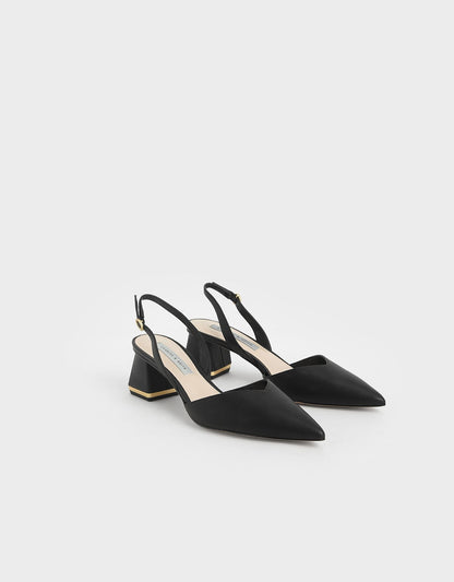 CHARLES & KEITH Classic | Katarina Metallic-Heel Slingback Pumps - Black
