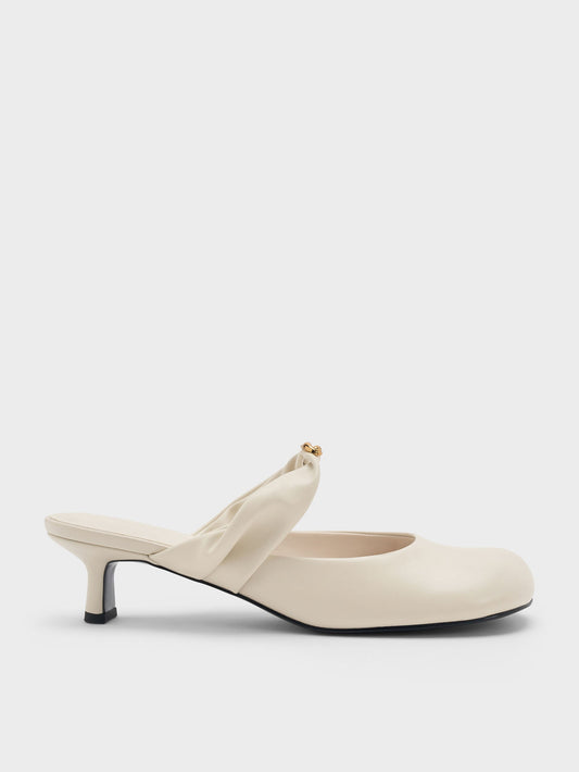 CHARLES & KEITH Latest | Metallic-Accent Twisted-Strap Heeled Mules - Chalk