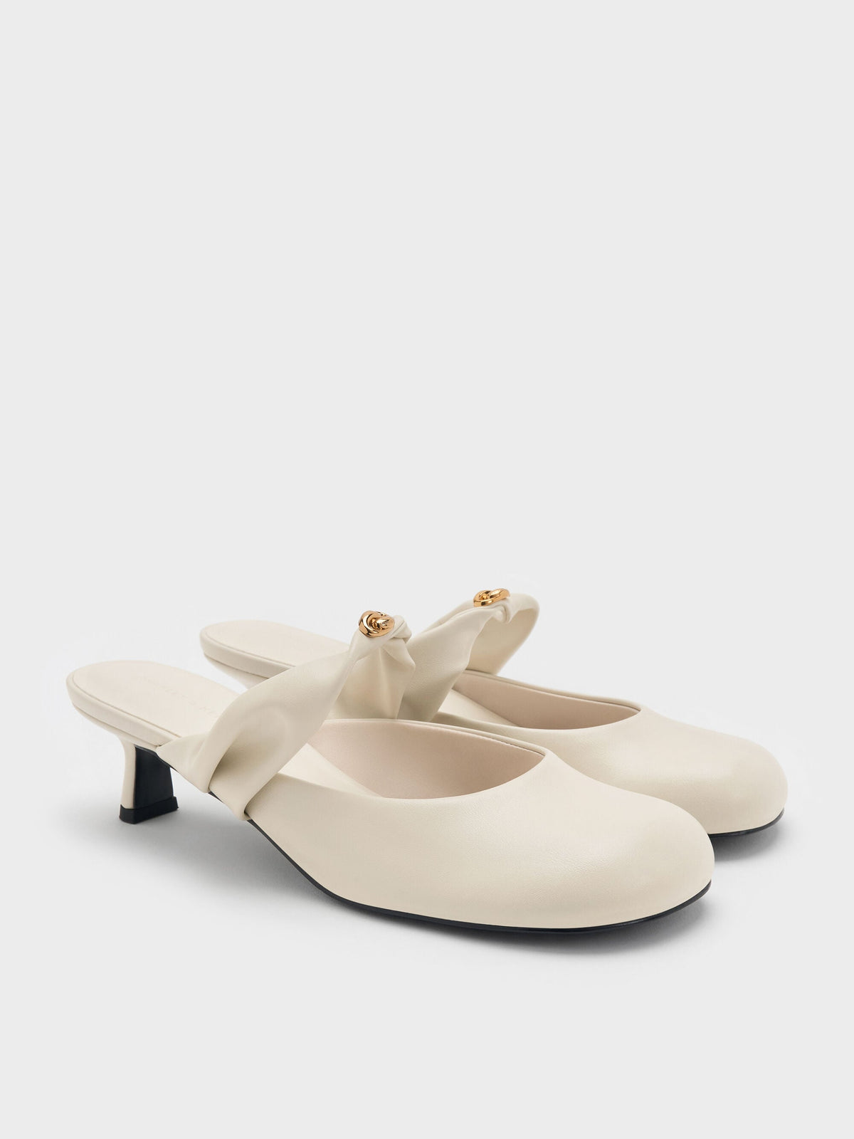 CHARLES & KEITH Latest | Metallic-Accent Twisted-Strap Heeled Mules - Chalk