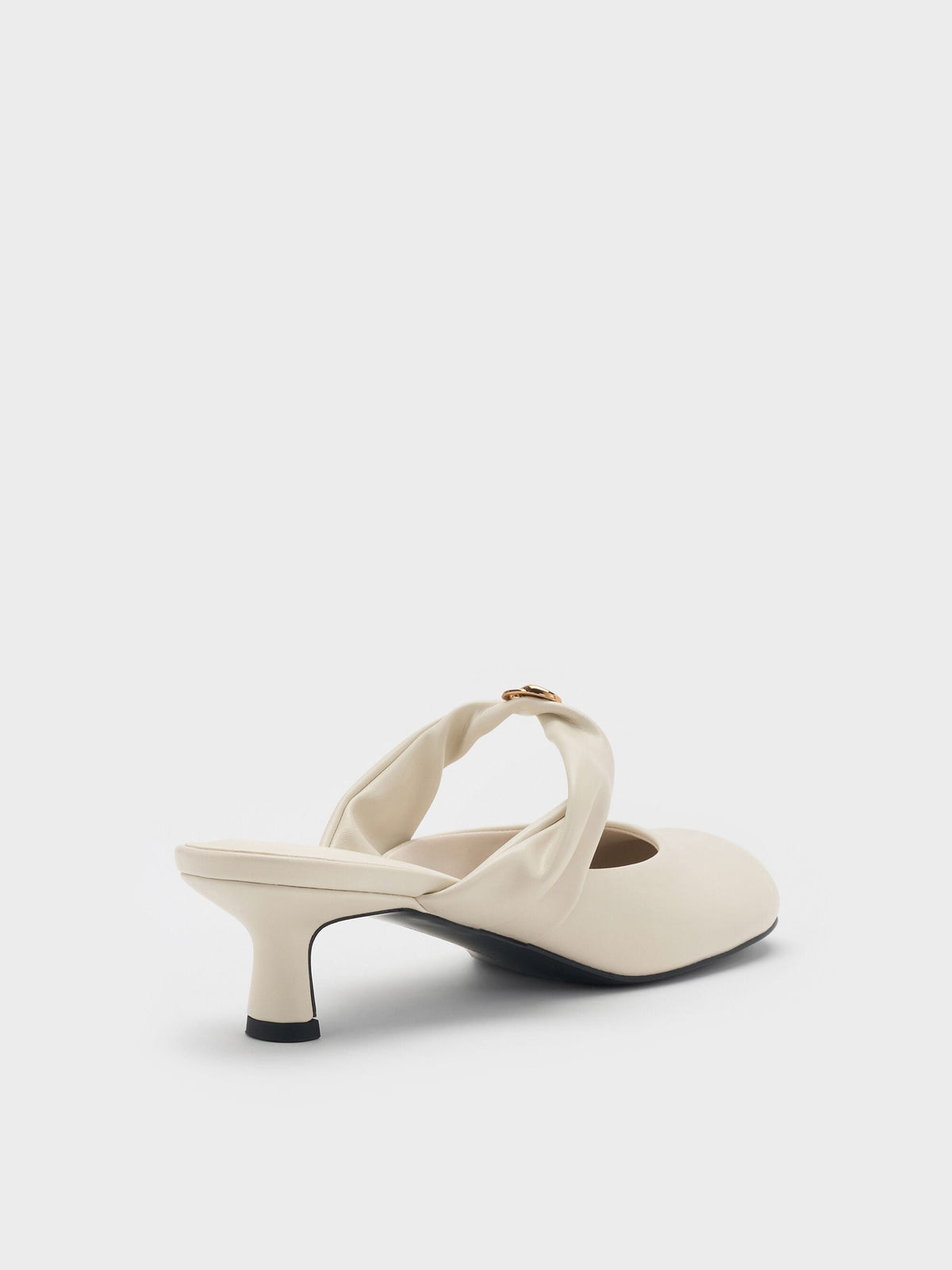 CHARLES & KEITH Latest | Metallic-Accent Twisted-Strap Heeled Mules - Chalk