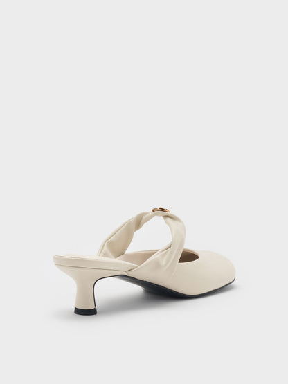 CHARLES & KEITH Latest | Metallic-Accent Twisted-Strap Heeled Mules - Chalk