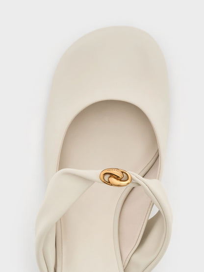 CHARLES & KEITH Latest | Metallic-Accent Twisted-Strap Heeled Mules - Chalk