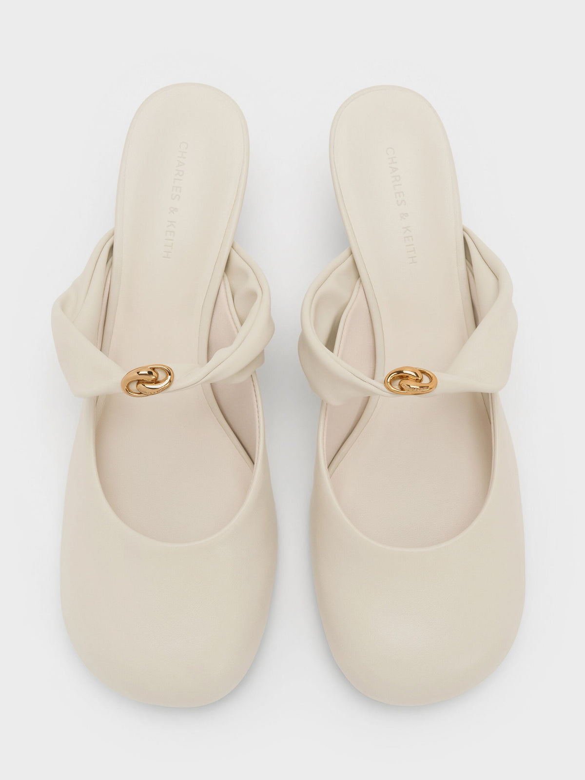CHARLES & KEITH Latest | Metallic-Accent Twisted-Strap Heeled Mules - Chalk