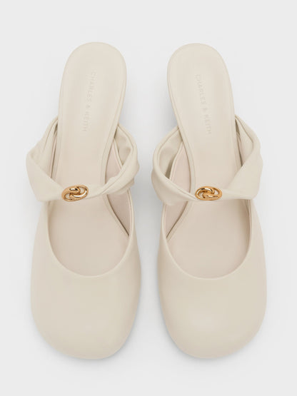 CHARLES & KEITH Latest | Metallic-Accent Twisted-Strap Heeled Mules - Chalk