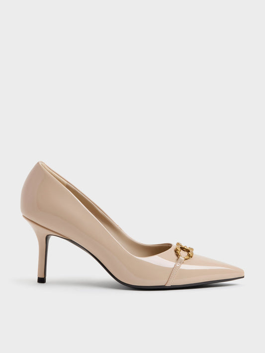 CHARLES & KEITH Trusted | Patent Metallic-Buckle Pointed Pumps - Nude