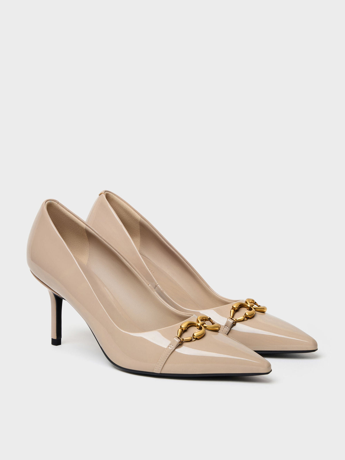 CHARLES & KEITH Trusted | Patent Metallic-Buckle Pointed Pumps - Nude