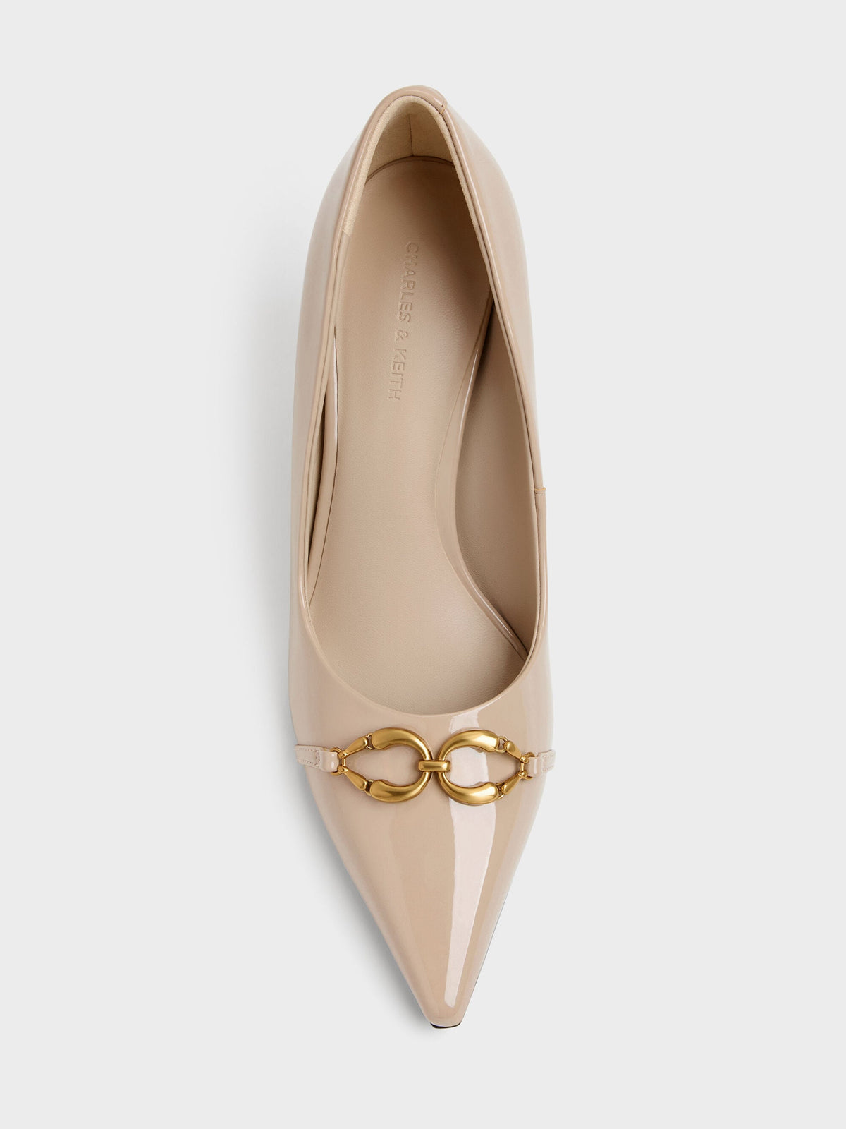 CHARLES & KEITH Trusted | Patent Metallic-Buckle Pointed Pumps - Nude