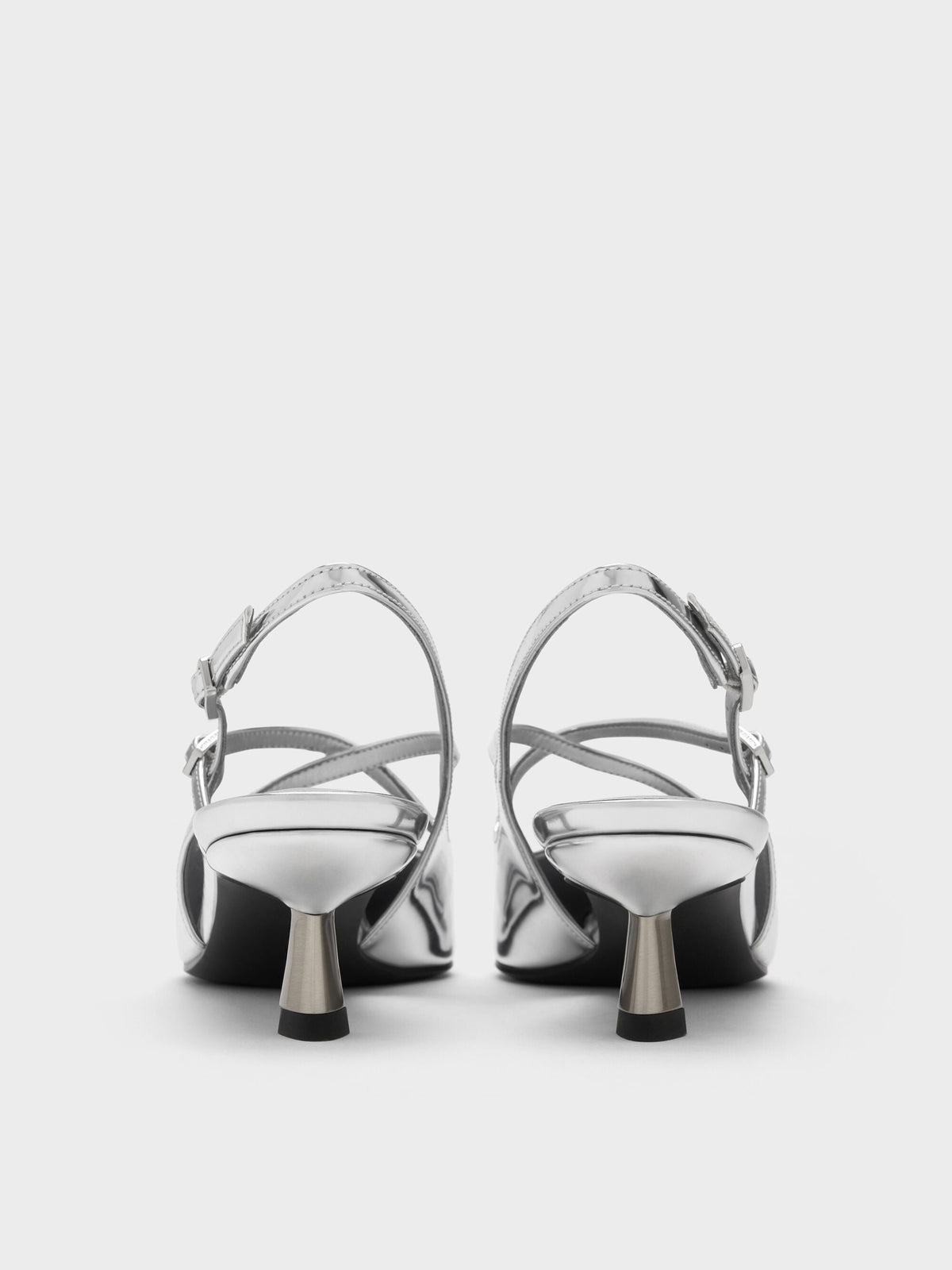 CHARLES & KEITH Great Value | Pauline Metallic Crossover Kitten Heels - Silver