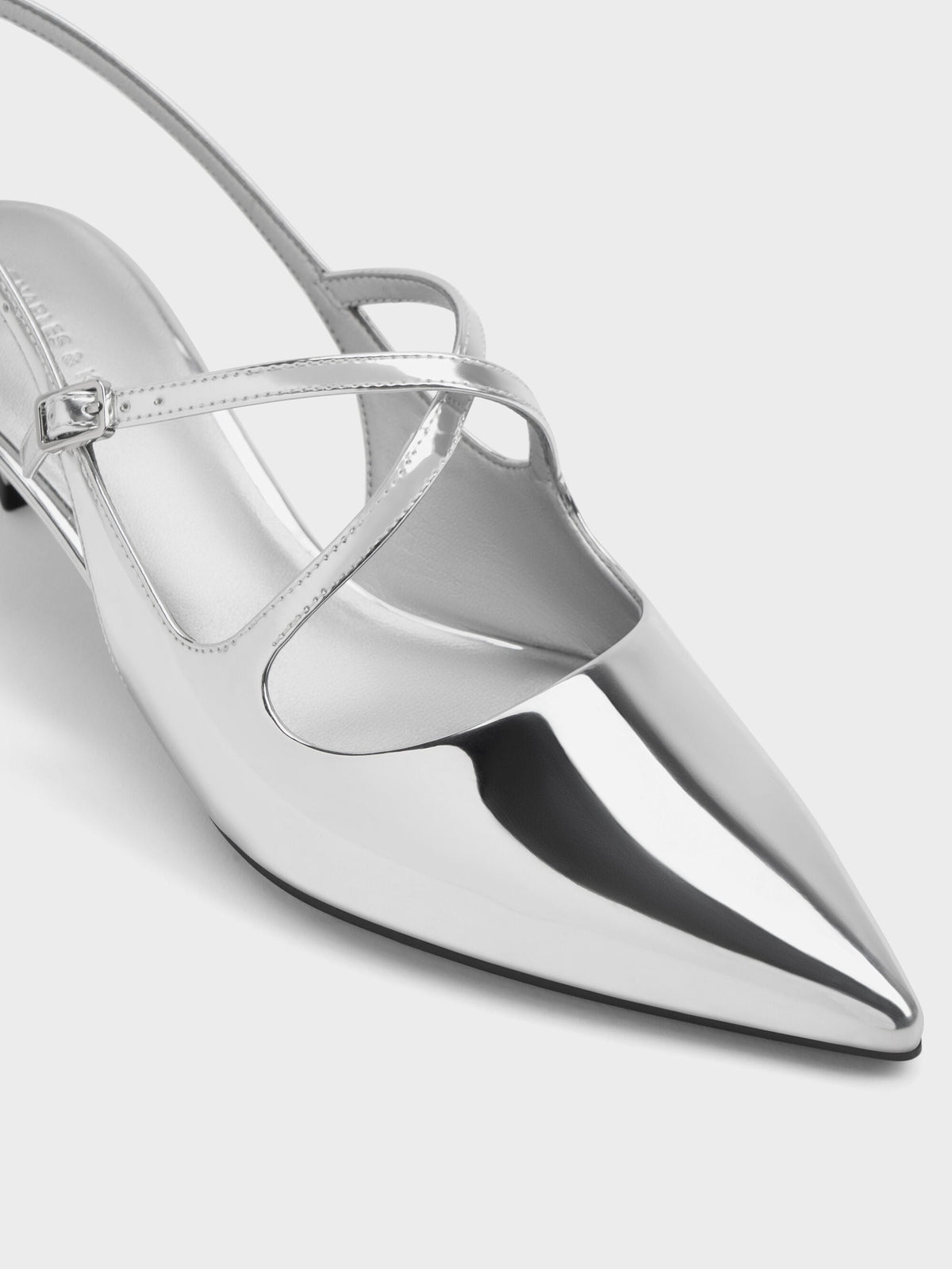 CHARLES & KEITH Great Value | Pauline Metallic Crossover Kitten Heels - Silver