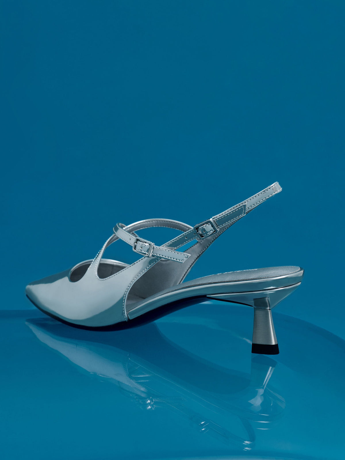 CHARLES & KEITH Great Value | Pauline Metallic Crossover Kitten Heels - Silver