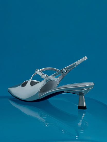 CHARLES & KEITH Great Value | Pauline Metallic Crossover Kitten Heels - Silver