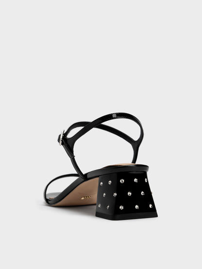 CHARLES & KEITH Everyday | Emmaline Patent Leather Crystal Sandals - Black Patent