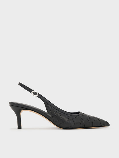 CHARLES & KEITH Essential | Ivette Woven Pointed Slingback Pumps - Black