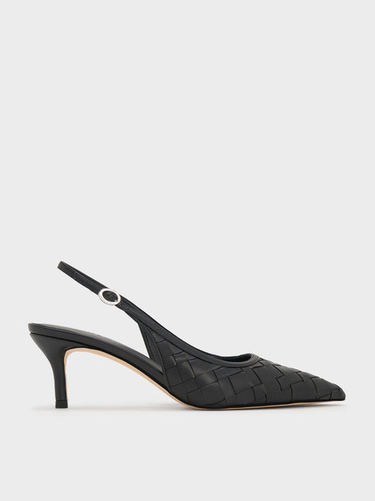 CHARLES & KEITH Essential | Ivette Woven Pointed Slingback Pumps - Black