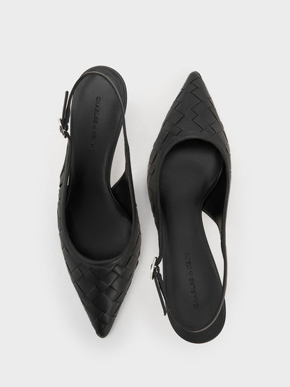 CHARLES & KEITH Essential | Ivette Woven Pointed Slingback Pumps - Black