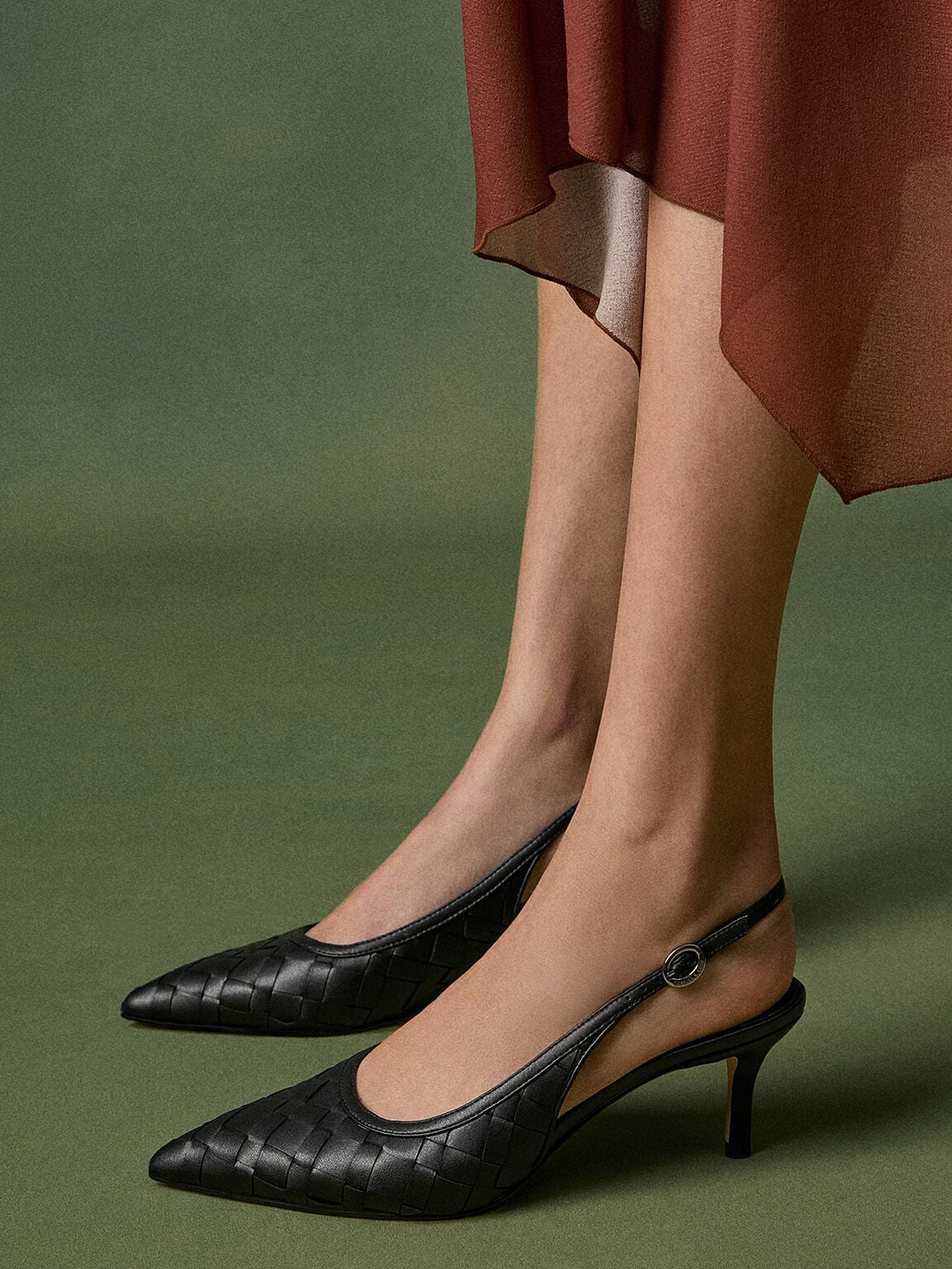 CHARLES & KEITH Essential | Ivette Woven Pointed Slingback Pumps - Black