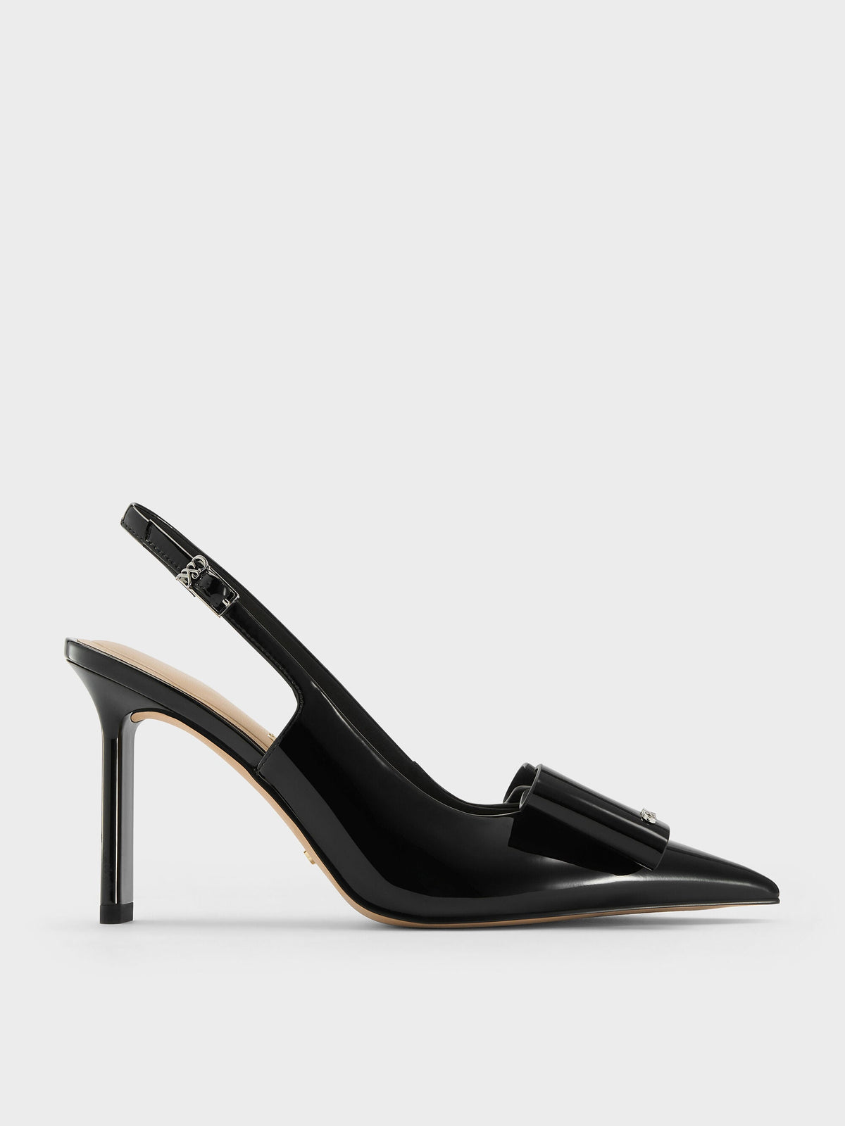 CHARLES & KEITH New | Lu Patent Leather Bow Slingback Pumps - Black Patent