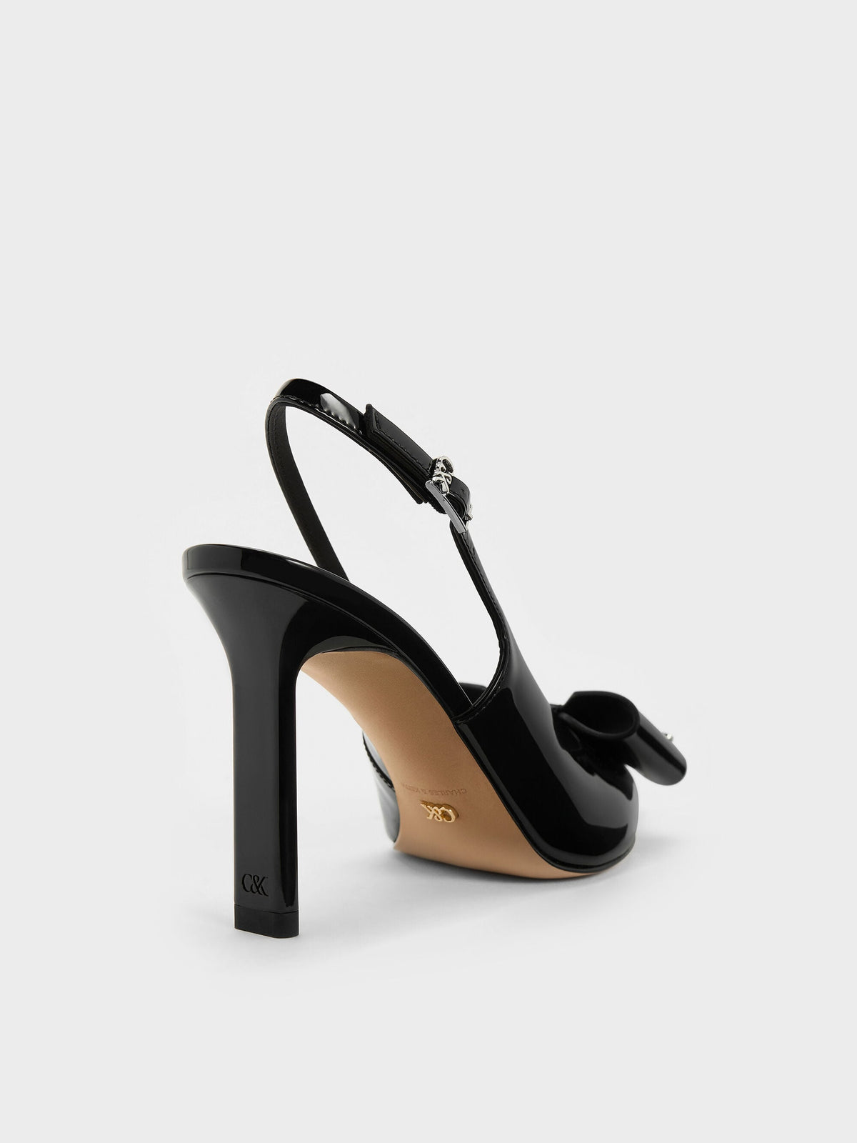CHARLES & KEITH New | Lu Patent Leather Bow Slingback Pumps - Black Patent