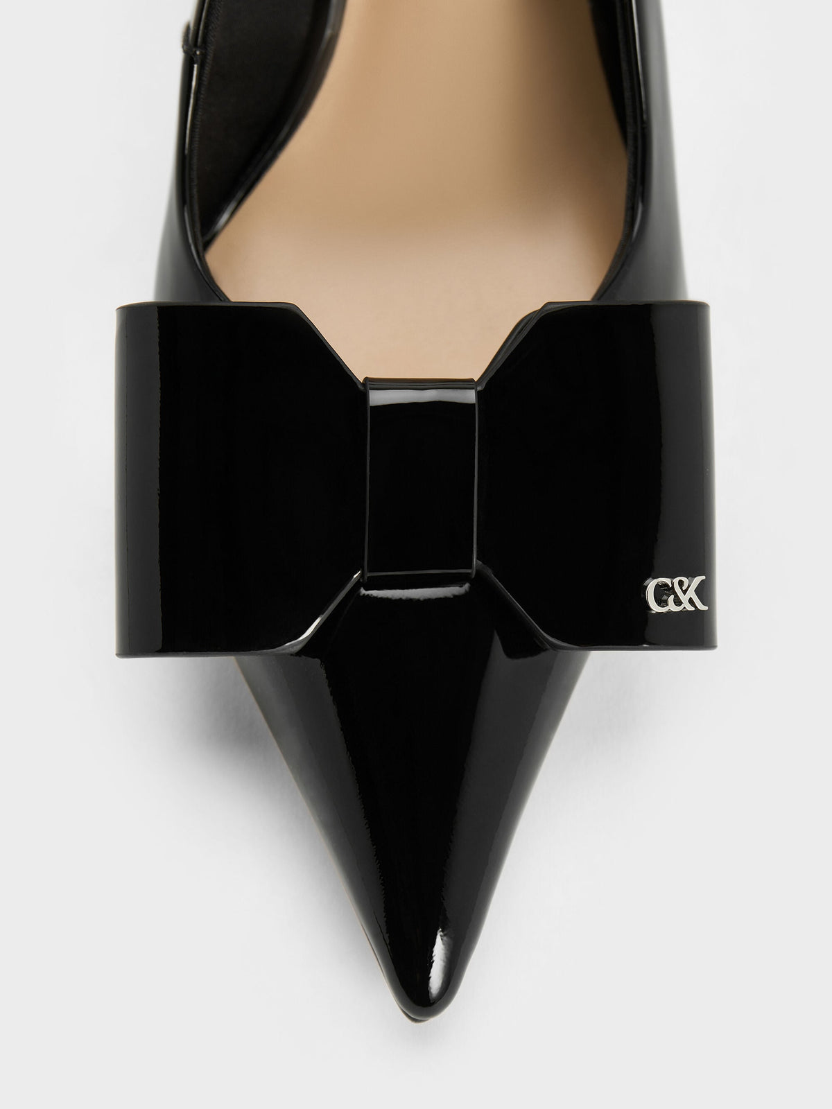 CHARLES & KEITH New | Lu Patent Leather Bow Slingback Pumps - Black Patent