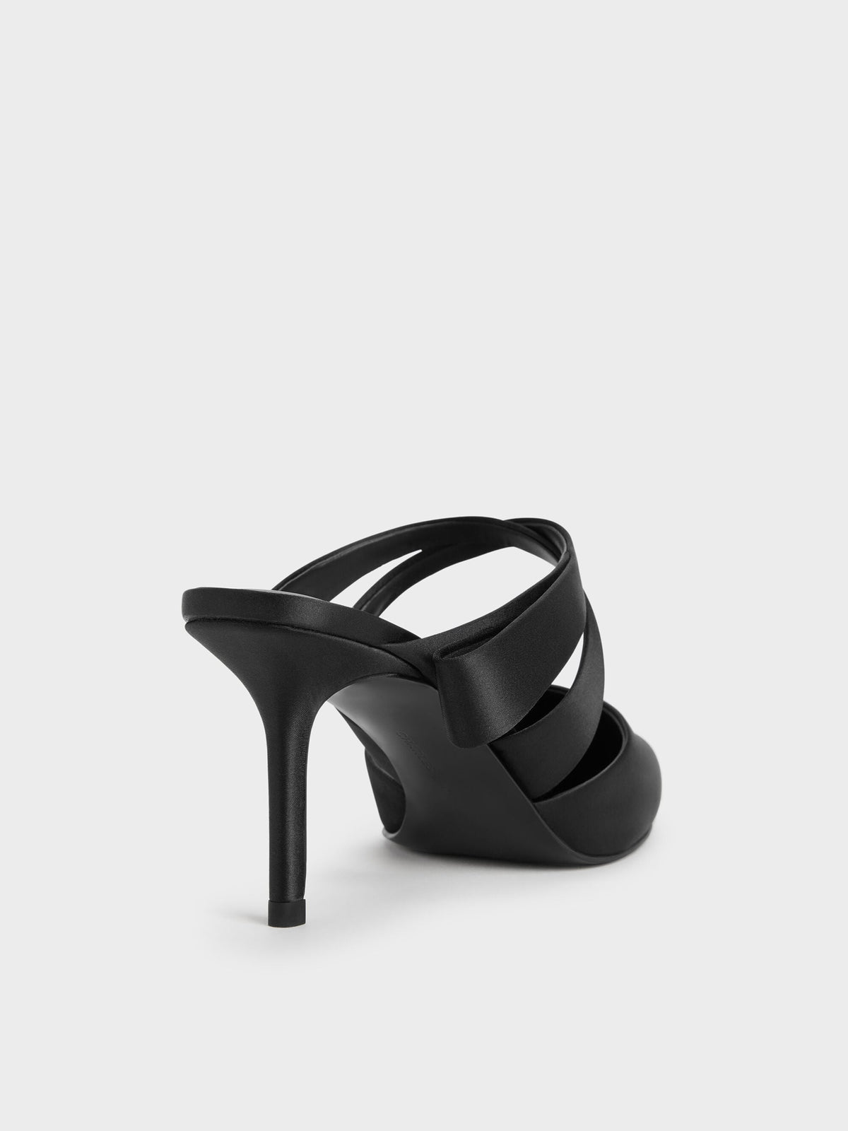CHARLES & KEITH Top Pick | Satin Pleated-Strap Heeled Mules - Black Textured