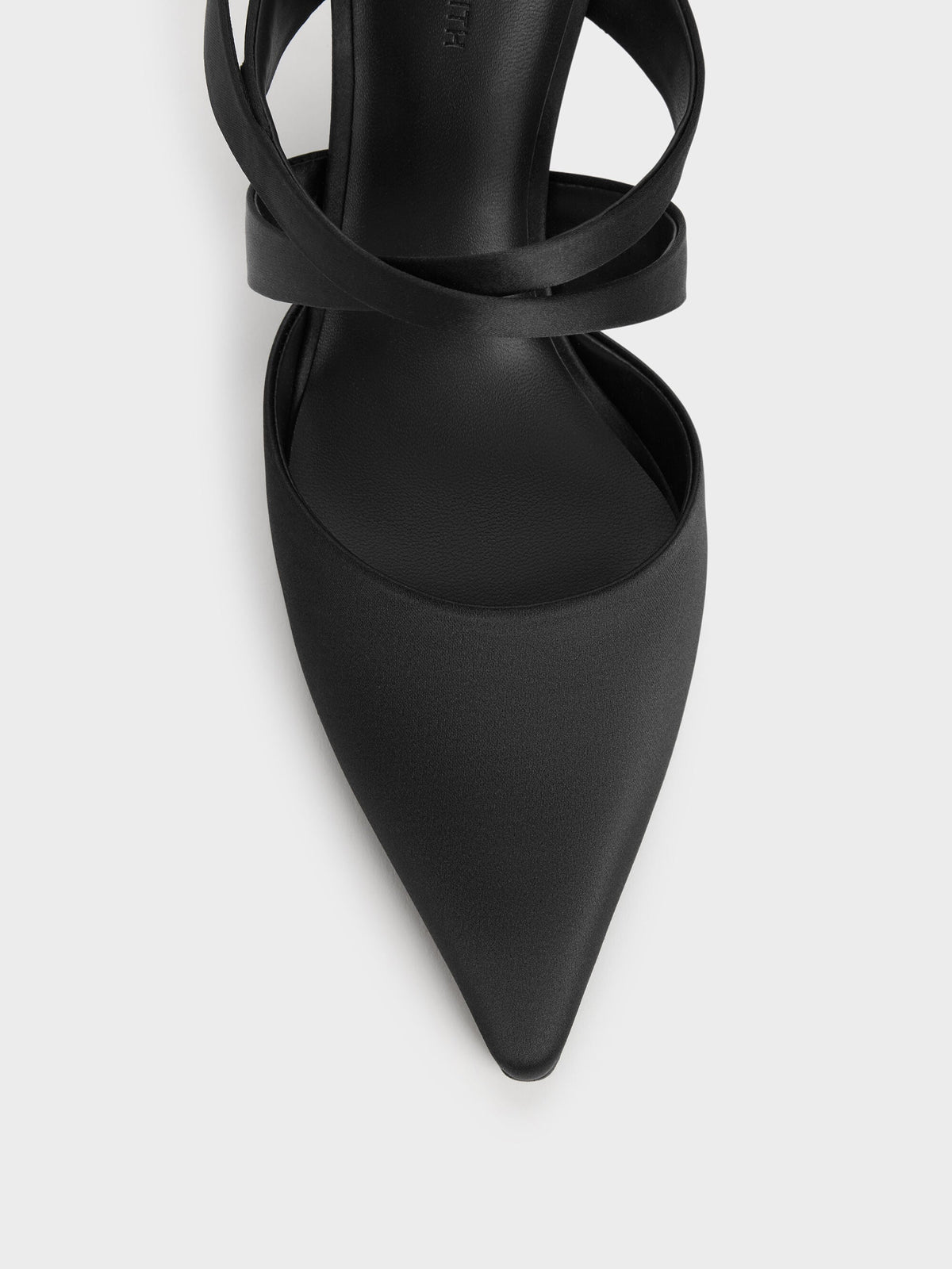 CHARLES & KEITH Top Pick | Satin Pleated-Strap Heeled Mules - Black Textured