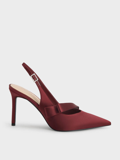 CHARLES & KEITH Exclusive | Satin Pleated-Strap Slingback Pumps - Red
