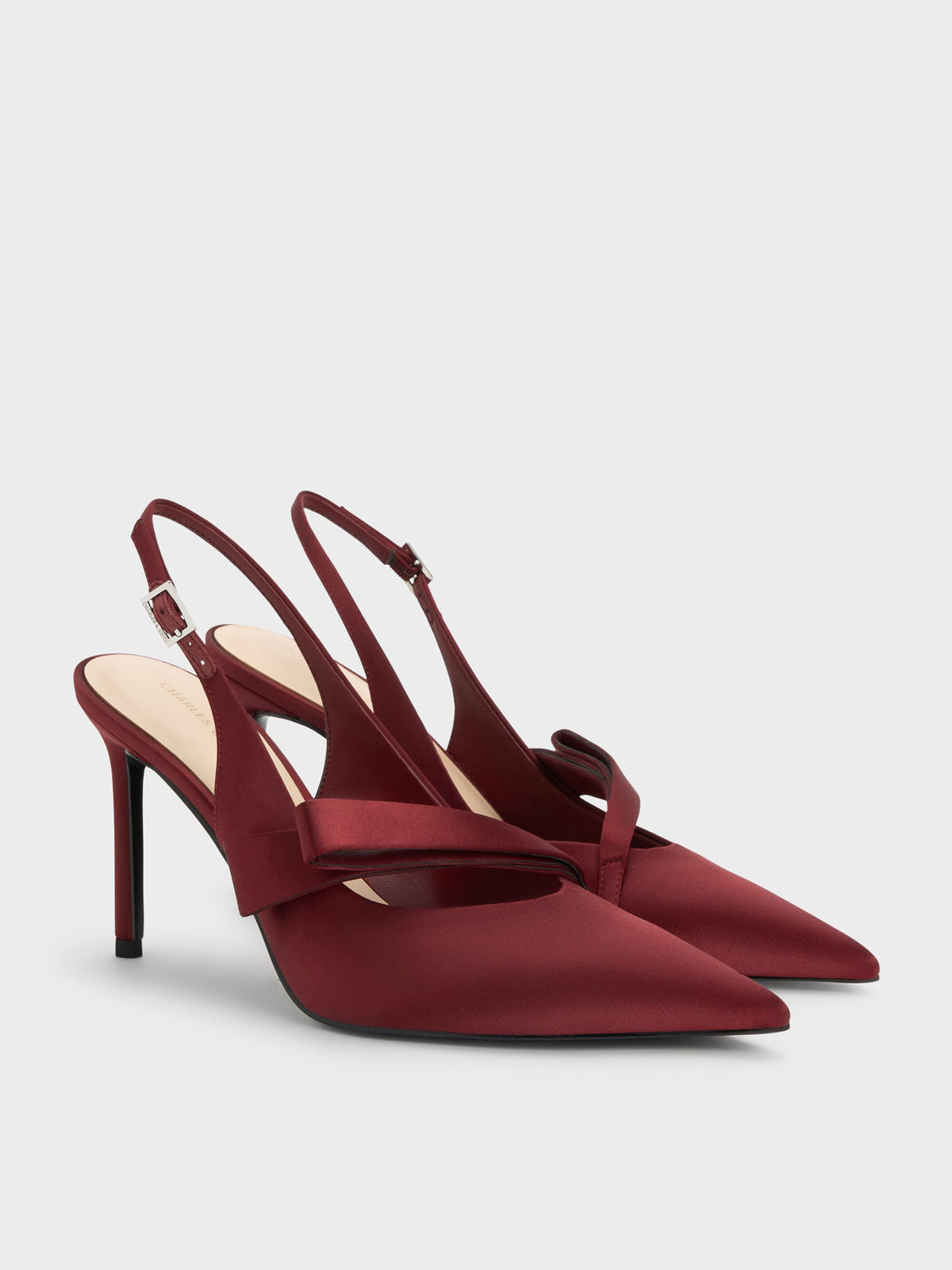 CHARLES & KEITH Exclusive | Satin Pleated-Strap Slingback Pumps - Red